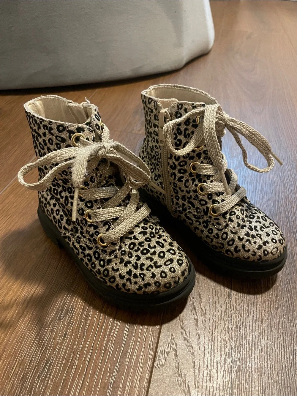 jumping beans Girls Leopard Lace-Up Ankle Boots in Gold and Black